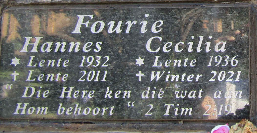 FOURIE Hannes 1932-2011 &amp; Cecilia 1936-2021