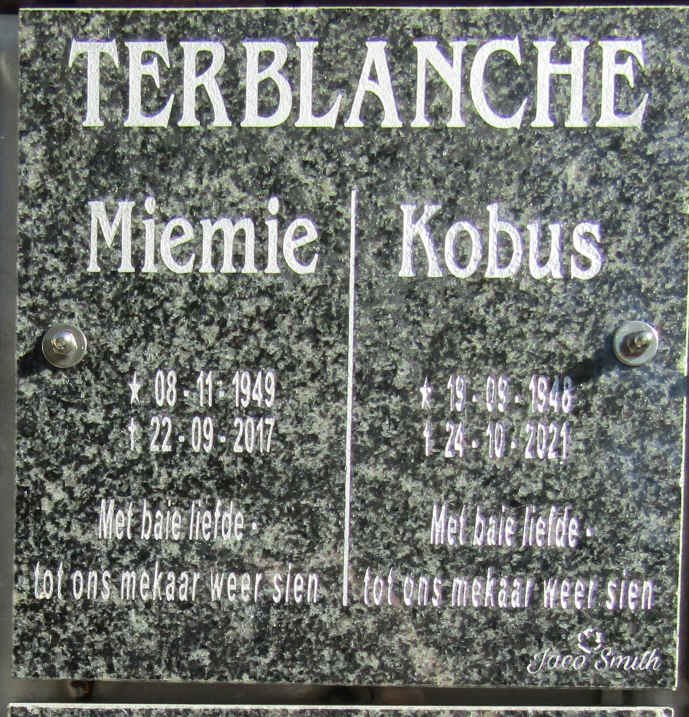 TERBLANCHE Kobus 1948-2021 &amp; Miemie 1949-2017