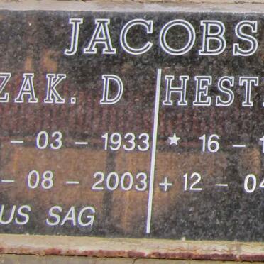 JACOBS Izak D. 1933-2003 &amp; Hester M.J. 1935-2007