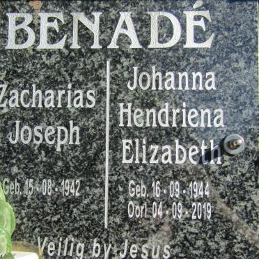 BENADE Zacharias Joseph 1942- &amp; Johanna Hendriena Elizabeth 1944-2019