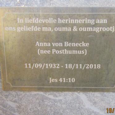 BENECKE Anna, von nee POSTHUMUS 1932-2018