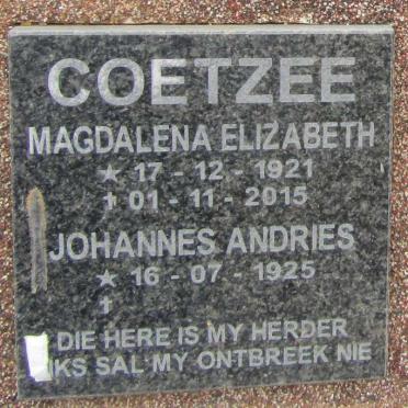 COETZEE Johannes Andries 1925- &amp; Magdalena Elizabeth 1921-2015