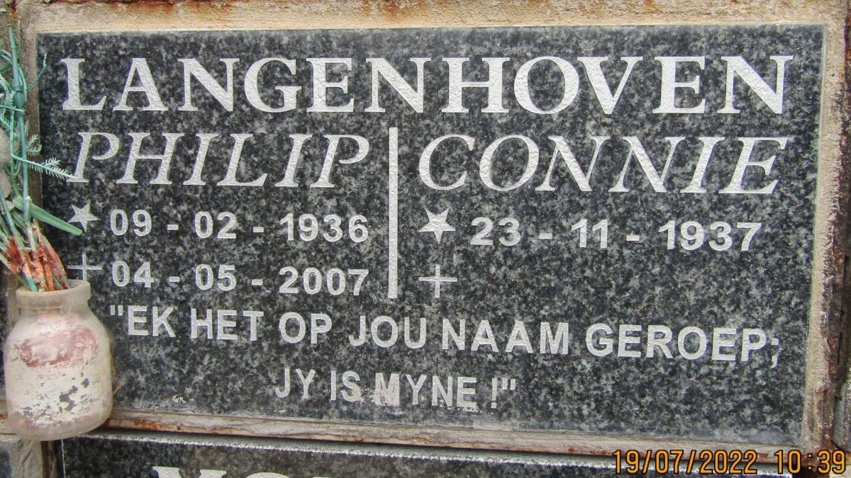 LANGENHOVEN Philip 1936 2007 &amp; Connie 1937-