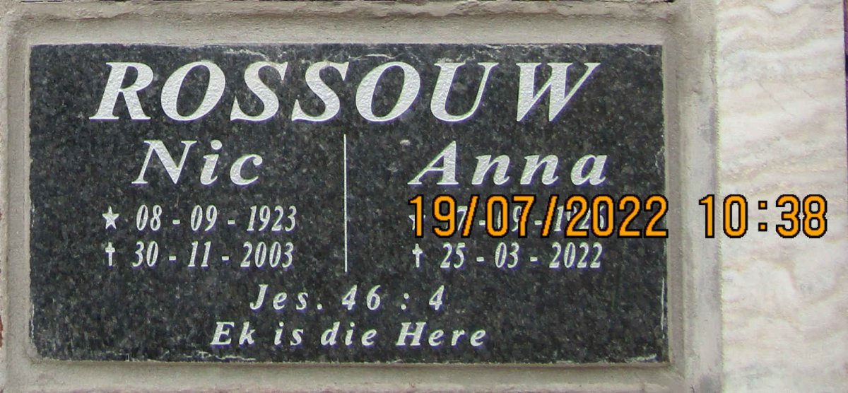 ROSSOUW Nic 1923-2003 &amp;  Anna 1926-2022