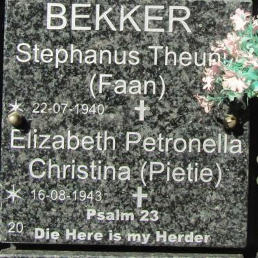 BEKKER Stephanus Theunis 1940- &amp; Elizabeth Petronella Christina 1943-