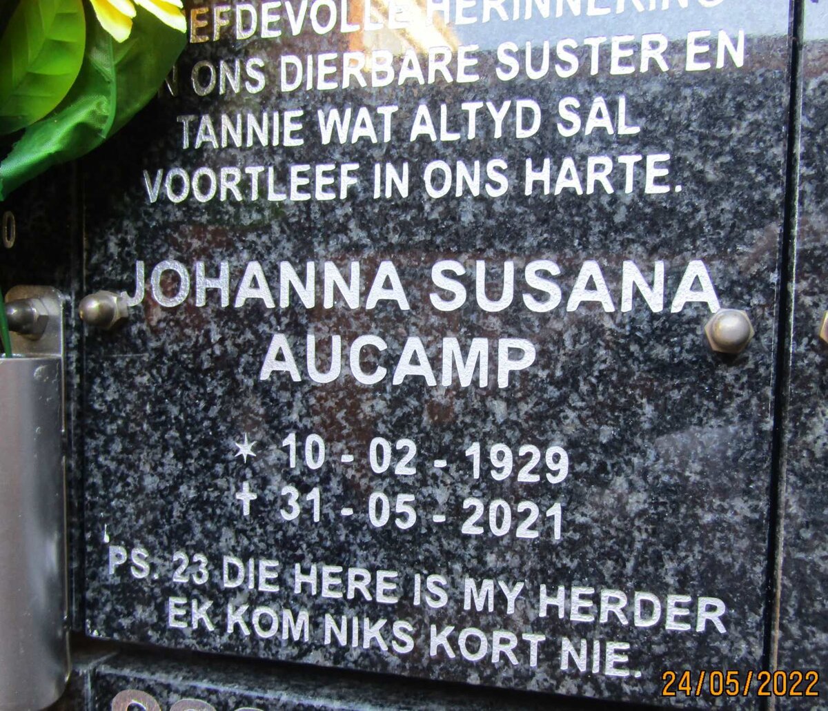 AUCAMP Johanna Susana 1929-2021