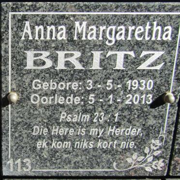 BRITZ Anna Margaretha 1930-2013