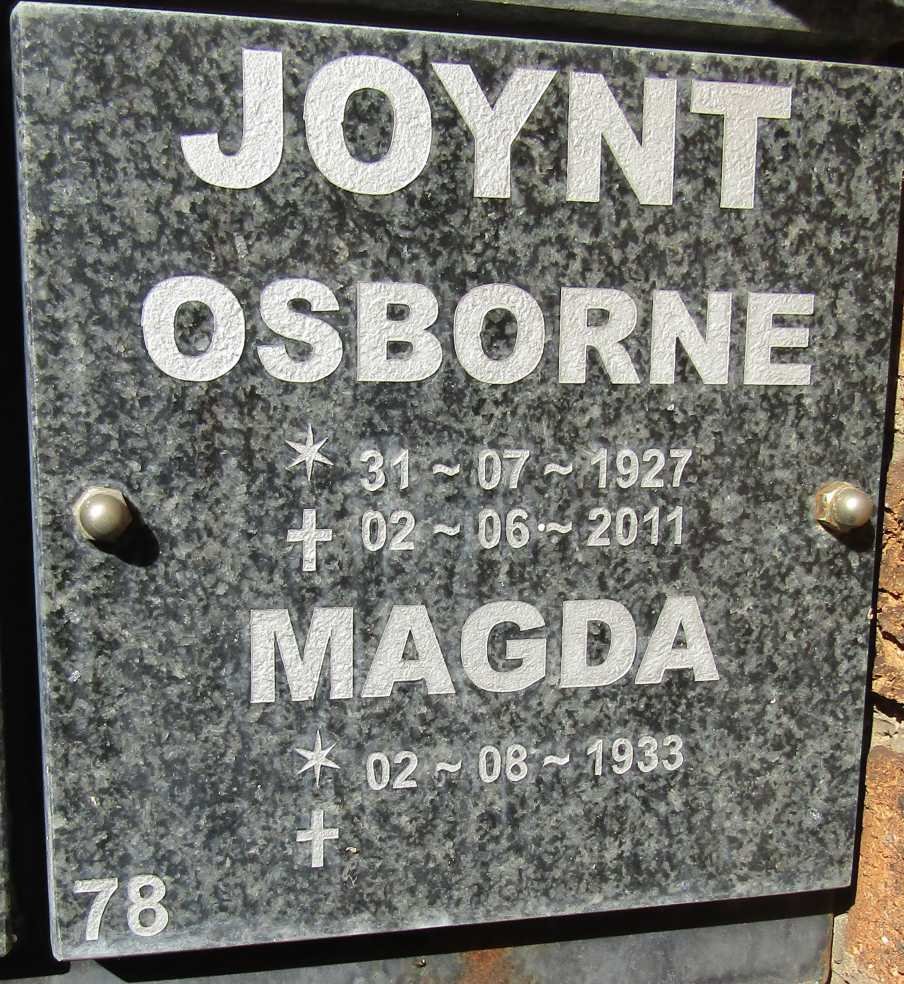 JOYNT Osborne 1927-2011 &amp; Magda 1933-