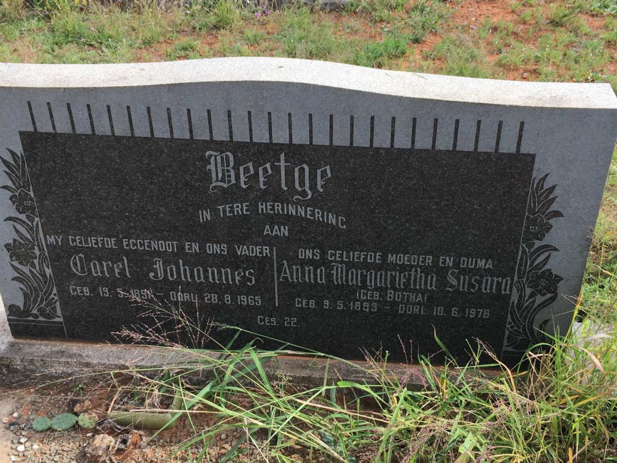 BEETGE Carel Johannes 1891-1965 &amp; Anna Margarietha Susara BOTHA 1893-1978