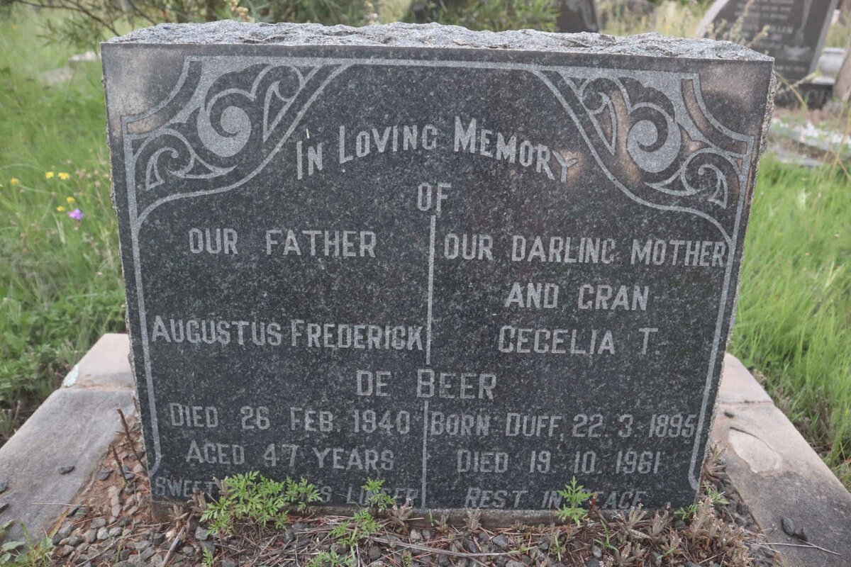 BEER Augustus Frederick, de -1940 &amp; Cecelia T. DUFF 1895-1961