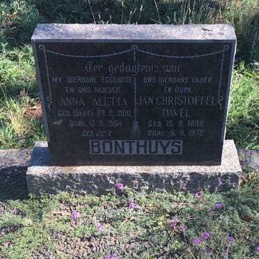 BONTHUYS Jan Christoffel Davel 1898-1972 &amp; Anna Aletta SMIT 1900-1964