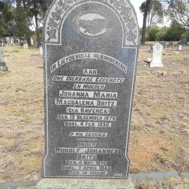 BRITZ Rudolf Johannes 1874-1945 &amp; Johanna Maria Magdalena HAVENGA 1876-1930