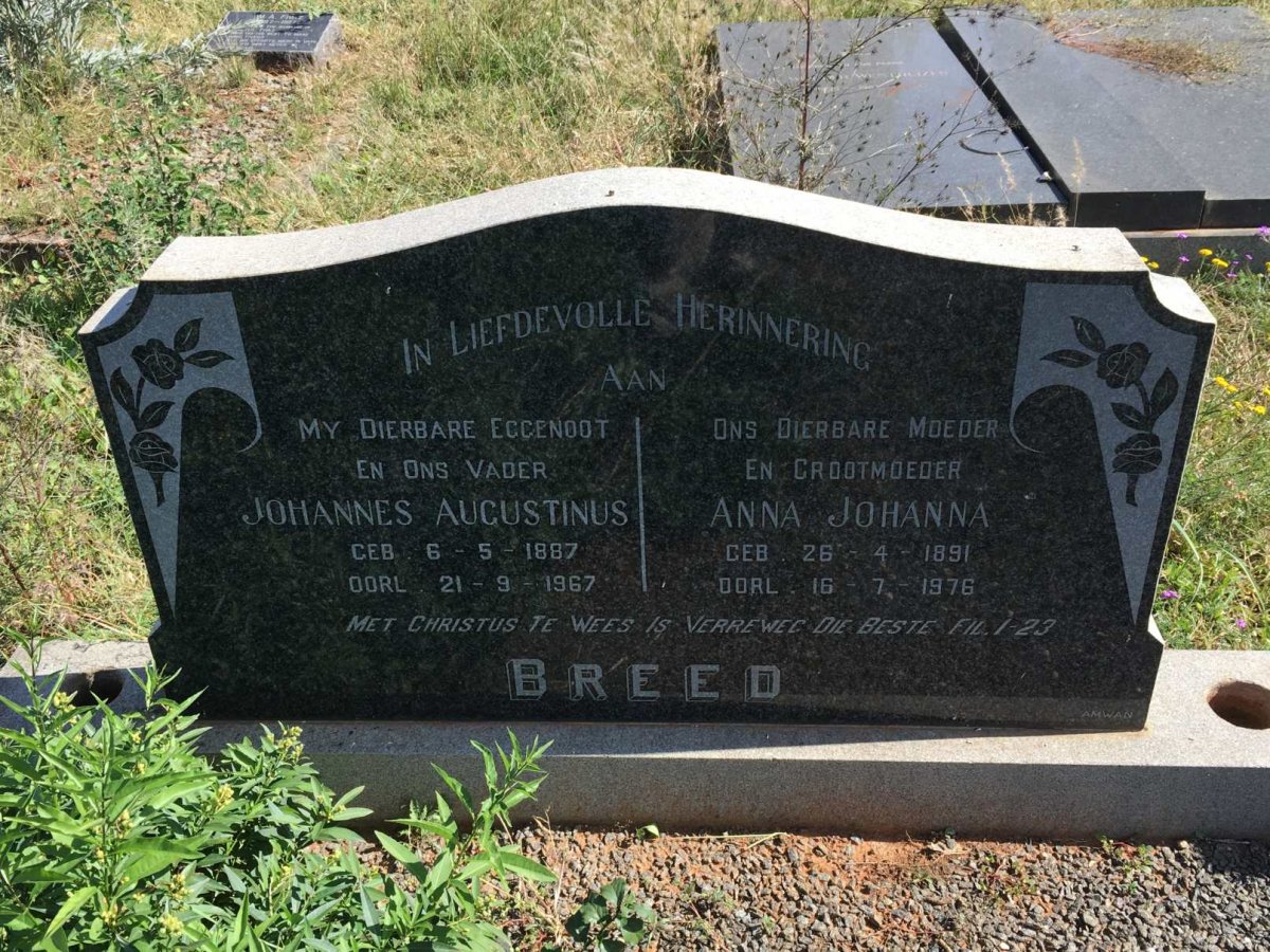 BREED Johannes Augustinus 1887-1967 &amp; Anna Johanna 1891-1976