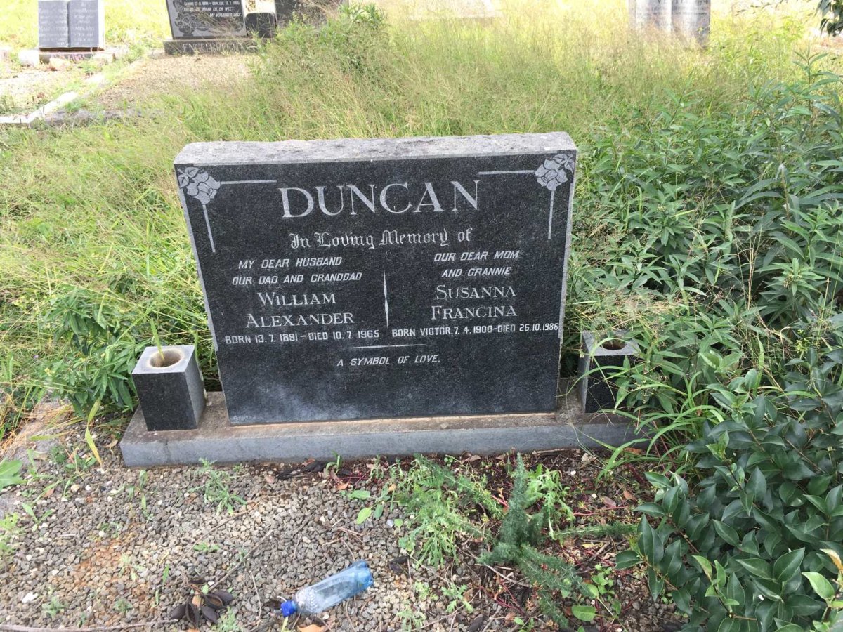 DUNCAN William Alexander 1891-1965 &amp; Susanna Francina VICTOR 1900-1986