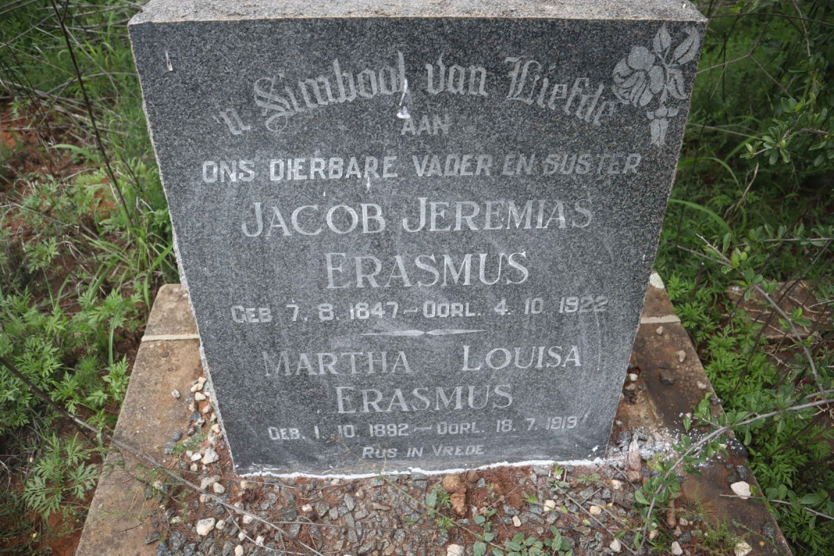 ERASMUS Jacob Jeremias 1847-1922 :: ERASMUS Martha Louisa 1882-1919