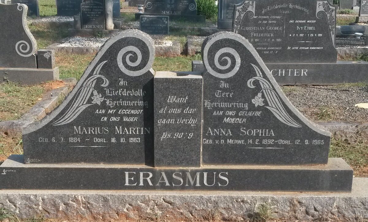 ERASMUS Marius Martin 1884-1963 &amp; Anna Sophia VAN DER MERWE 1892-1965