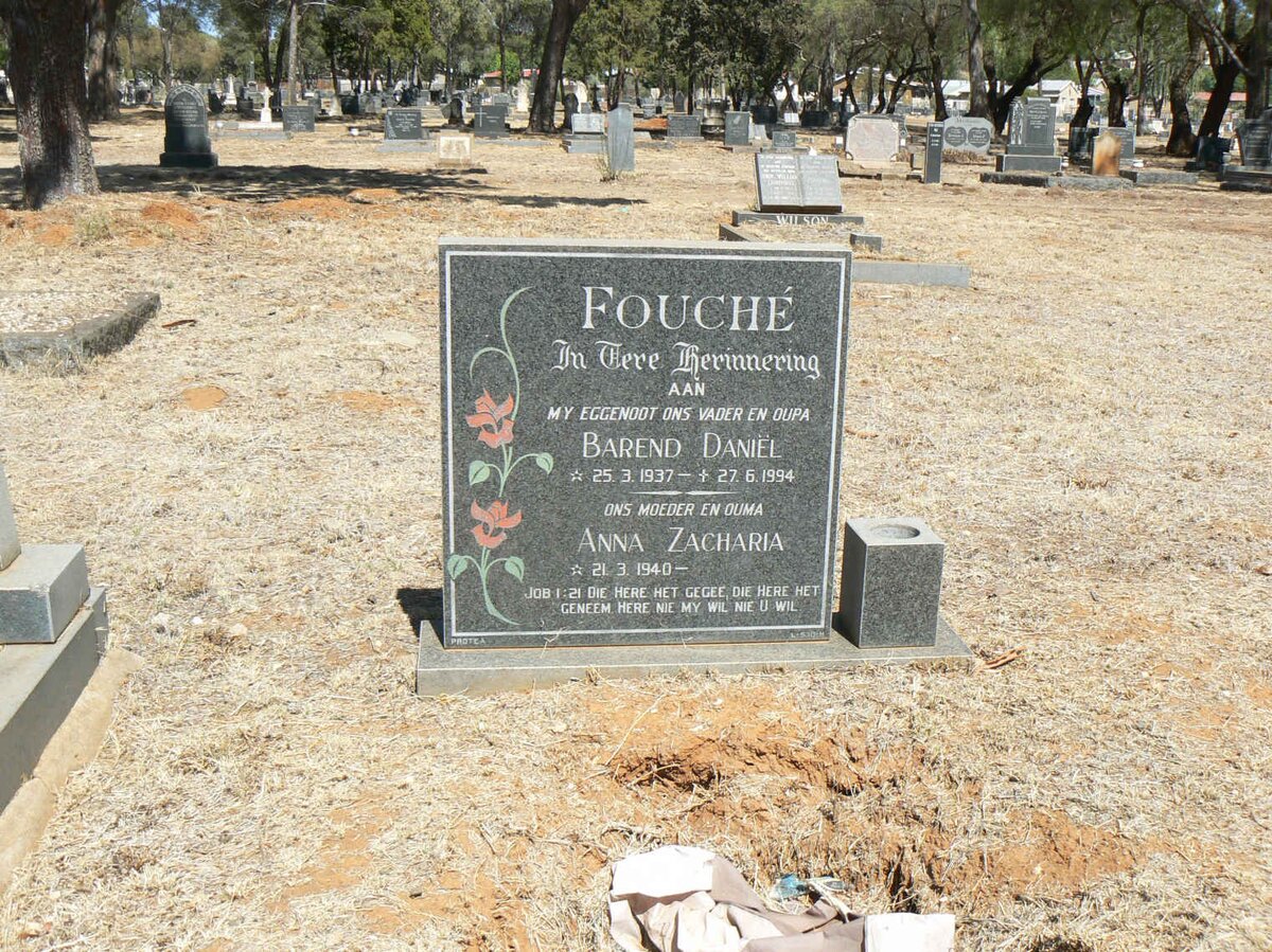 FOUCHÉ Barend Daniël 1937-1994 &amp; Anna Zacharia 1940-