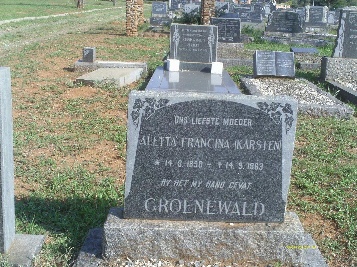 GROENEWALD Aletta Francina nee KARSTEN 1890-1963