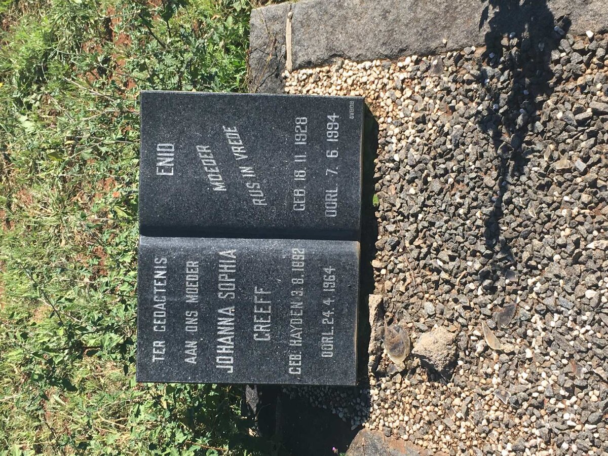 GREEFF Johanna Sophia nee HAYDEN 1892-1964 :: GREEFF Enid 1928-1994