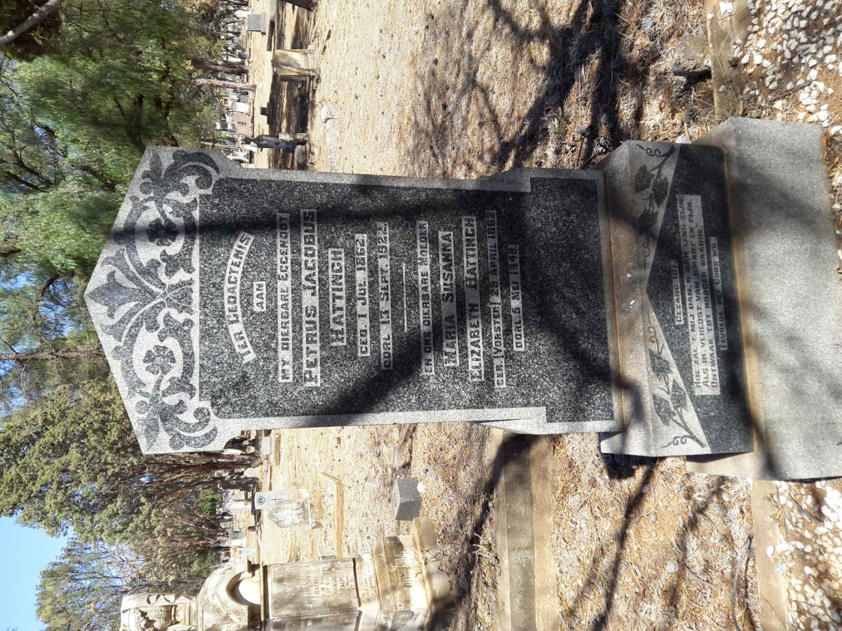 HATTINGH Petrus Jacobus 1862-1922 &amp; Maria Susanna Elizabeth VORSTER 1862-1948