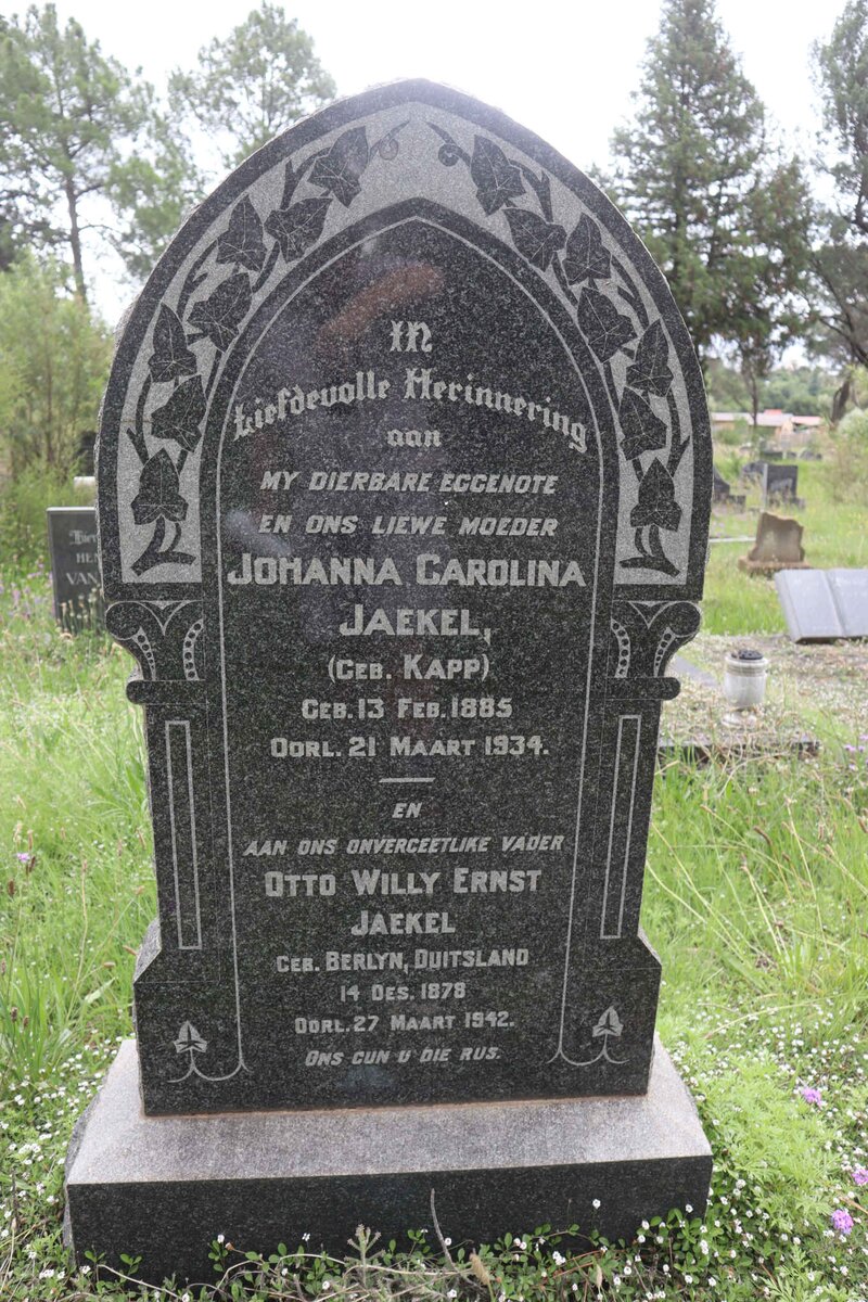 JAEKEL Otto Willy Ernst 1878-1942 &amp; Johanna Carolina KAPP 1885-1934