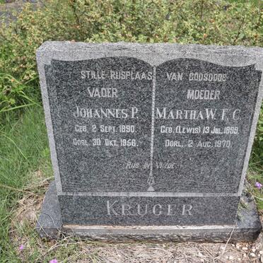 KRUGER Johannes P. 1890-1956 &amp; Martha W.F.C. LEWIS 1899-1970