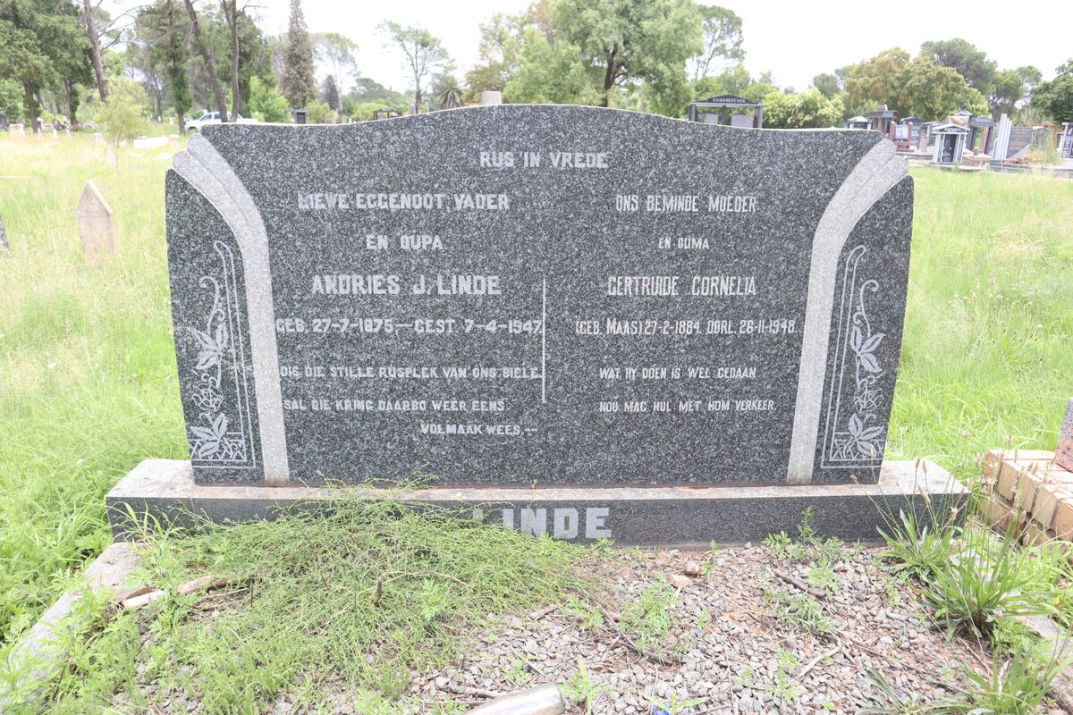 LINDE Andries J. 1875-1947 &amp; Gertruide Cornelia MAAS 1884-1948