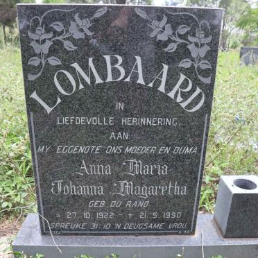 LOMBAARD Anna Maria Johanna Margaretha nee DU RAND 1922-1990