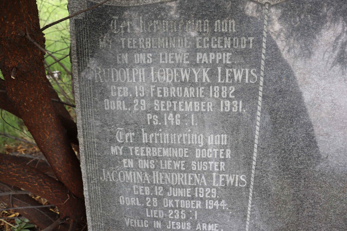 LEWIS Rudolph Lodewyk 1882-1931 :: LEWIS Jacomina Hendriena 1929-1944