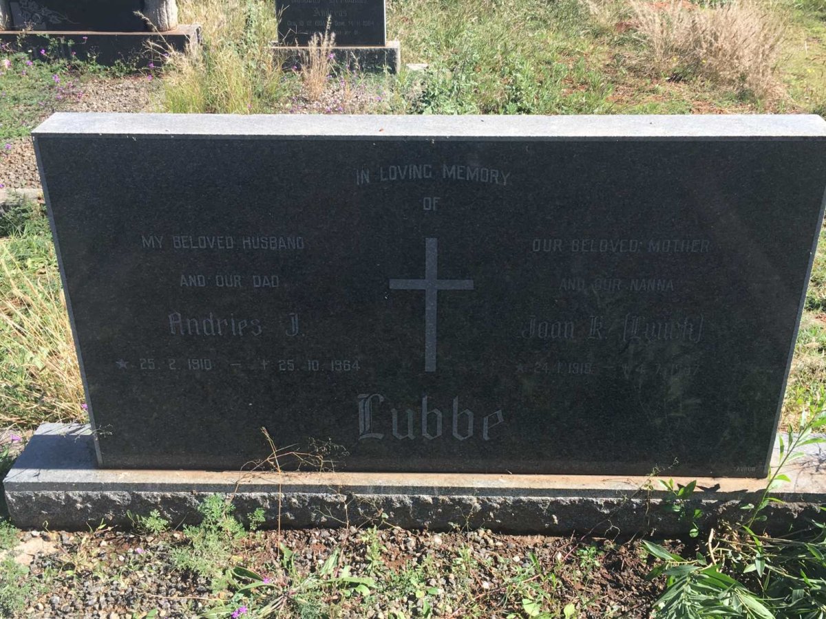 LUBBE Andries J. 1910-1964 &amp; Joan K. LAUCH 1918-1987