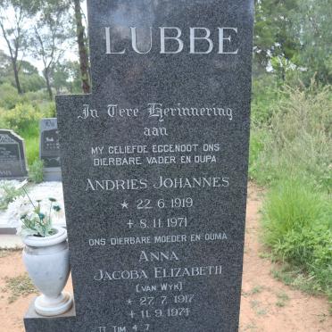 LUBBE Andries Johannes 1919-1971 &amp; Anna Jacoba Elizabeth VAN WYK 1917-1974