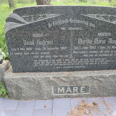 MARE David Andries 1889-1959 &amp; Martha Maria Magdalena 1893-1943