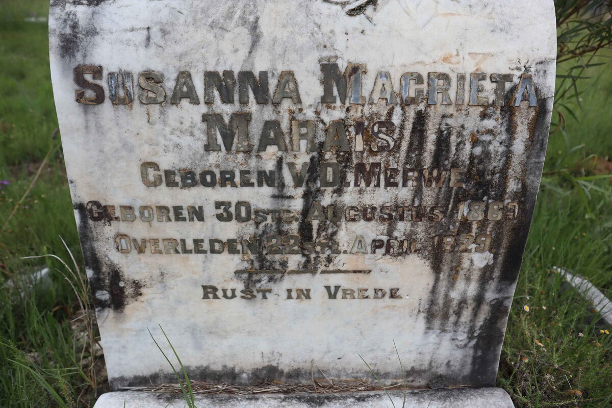 MARAIS Susanna Magrieta nee V.D. MERWE 186?-1929