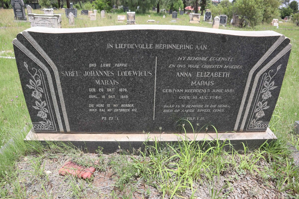MARAIS Sarel Johannes Lodewicus 1876-1949 &amp; Anna Elizabeth VAN HEERDEN 1881-1946
