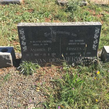 MERWE Andries P., van der 1890-1964 &amp; Frances J. 1894-1981