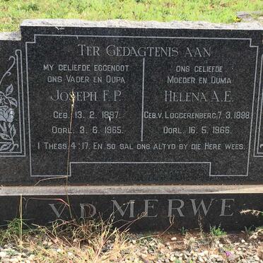 MERWE Joseph F.P., v.d. 1897-1965 &amp; Helena A.E. V. LOGGERENBERG 1898-1966