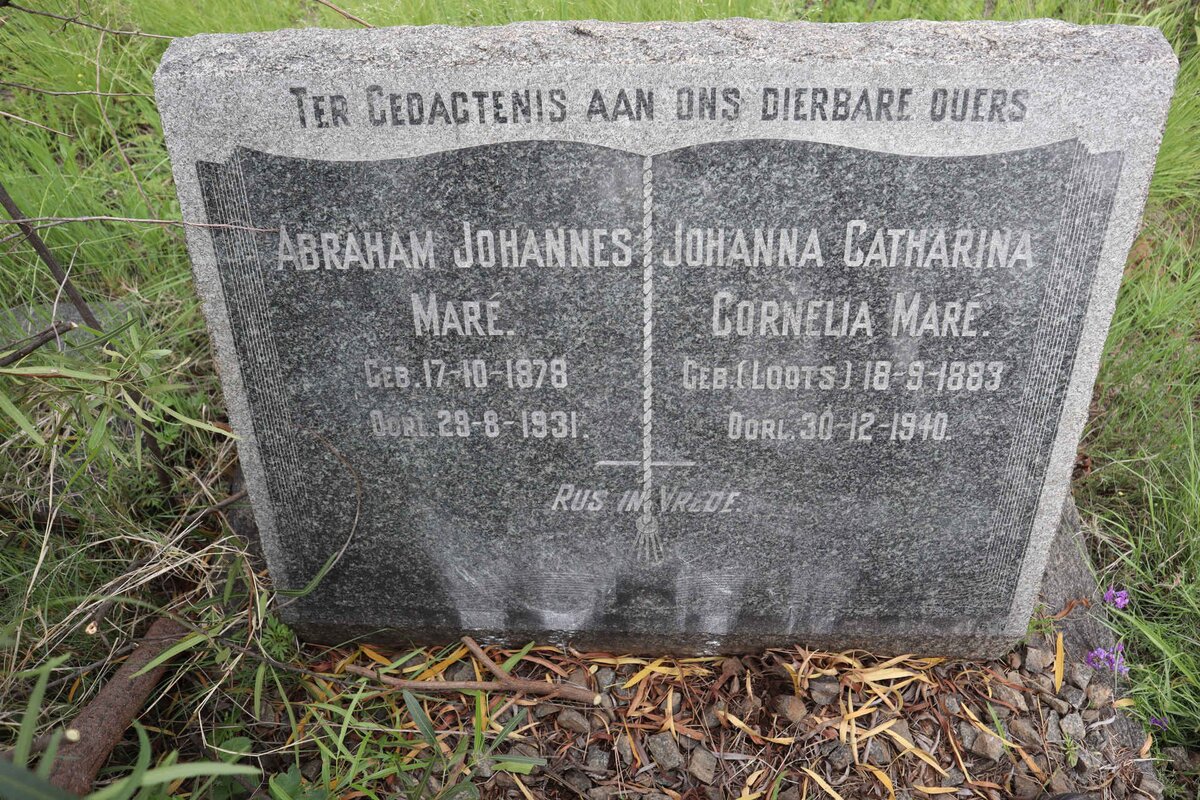 MARE Abraham Johannes 1878-1931 &amp; Johanna Catharina Cornelia LOOTS 1883-1940