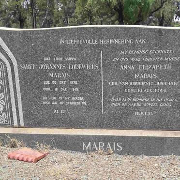 MARAIS Sarel Johannes Lodewicus 1876-1949 &amp; Anna Elizabeth VAN HEERDEN 1881-1946