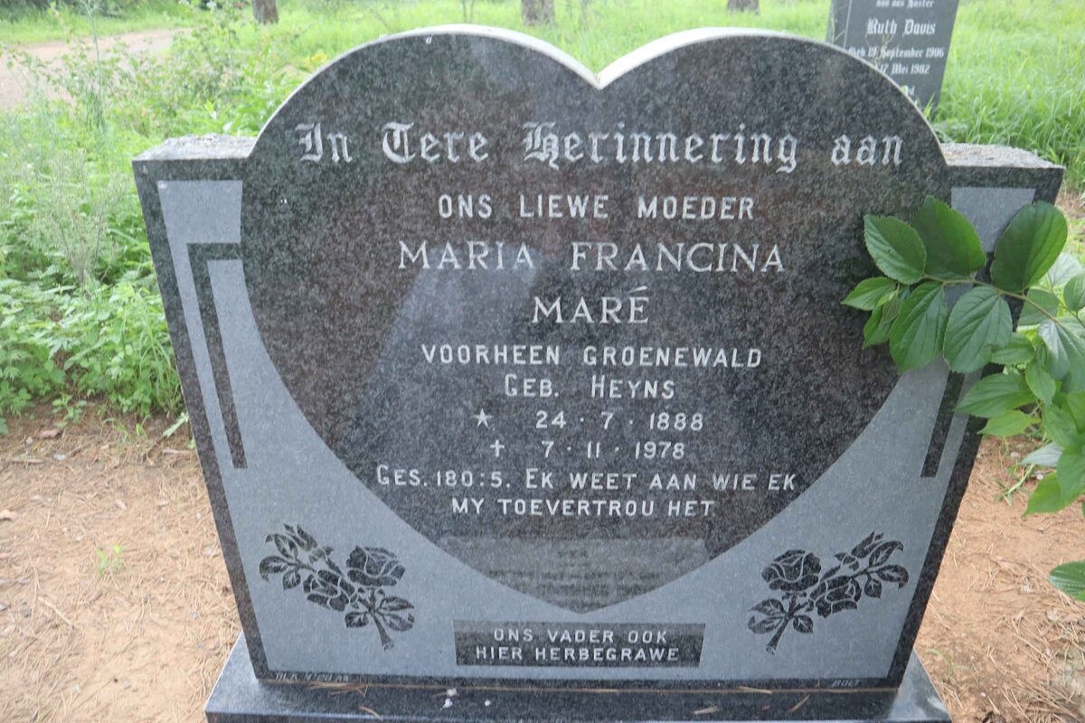 MARE Maria Francina voorheen GROENEWALD nee HEYNS 1888-1978