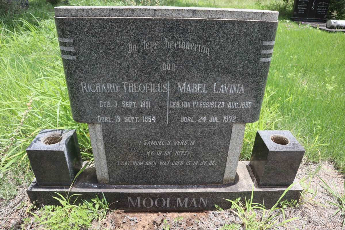 MOOLMAN Richard Theofilus 1891-1954 &amp; Mabel Lavina DU PLESSIS 1896-1972