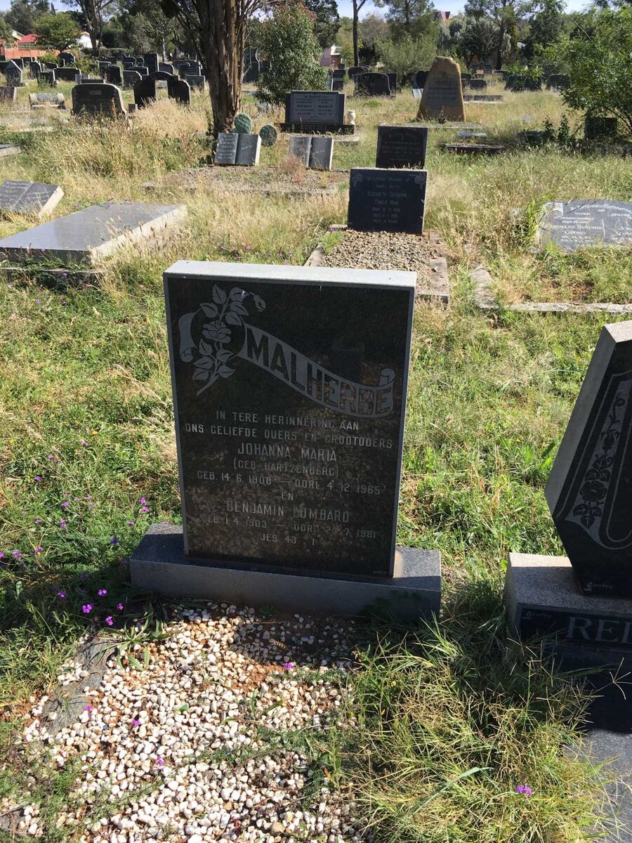 MALHERBE Benjamin Lombard 1903-1981 &amp; Johanna Maria HARTZENBERG 1908-1965