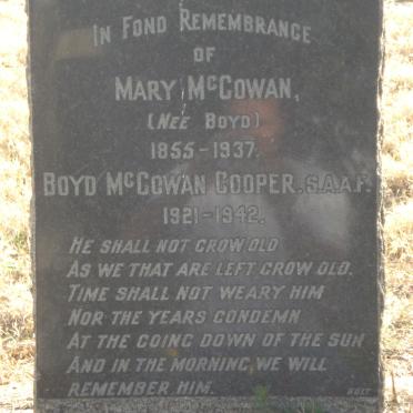 McCOWAN Mary nee BOYD 1855-1937 :: COOPER Boyd McCowan 1921-1942