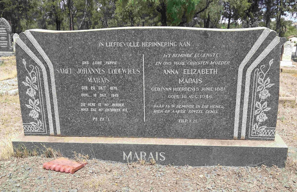 MARAIS Sarel Johannes Lodewicus 1876-1949 &amp; Anna Elizabeth VAN HEERDEN 1881-1946