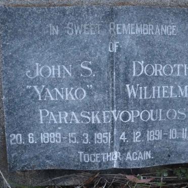 PARASKEVOPOULOS John S. 1889-1951 &amp; Dorothy Wilhelmina 1891-1967