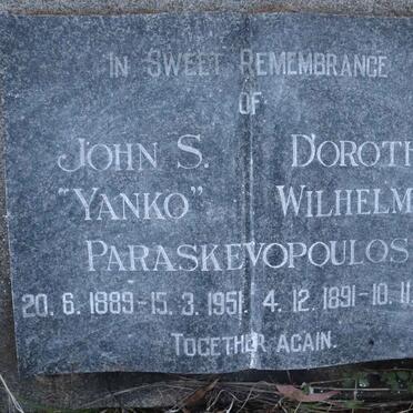 PARASKEVOPOULOS John S. 1889-1951 &amp; Dorothy Wilhelmina 1891-1967