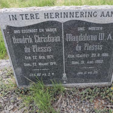 PLESSIS Hendrik Christiaan, du 1871-1941 &amp; Magdalena W.A., du 1885-1962