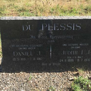 PLESSIS Daniel J., du 1891-1967 &amp; Judith I.J. V.D. WALT 1886-1976