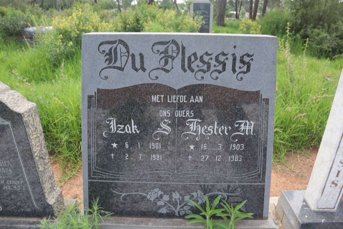 PLESSIS Izak S., du 1901-1981 &amp; Hester M. 1903-1983