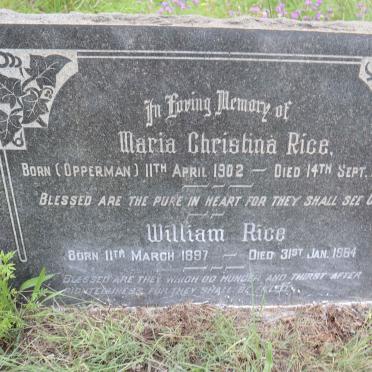 RICE William 1897-1964 &amp; Maria Christina OPPERMAN 1902-1946