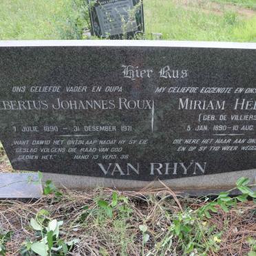 RHYN Albertus Johannes Roux, van 1890-1971 &amp; Miriam Helene DE VILLIERS 1890-1970